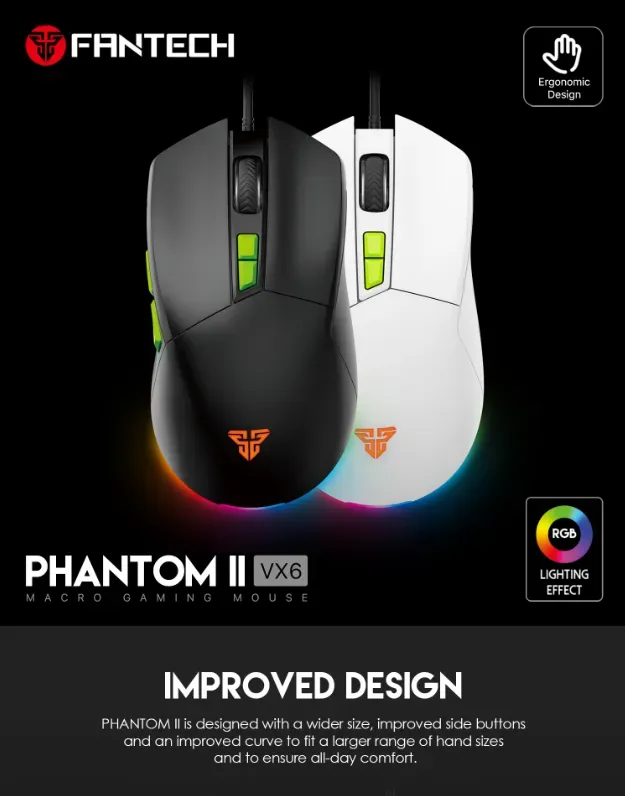 Fantech VX6 Phantom II RGB Wired Neon Black Gaming Mouse