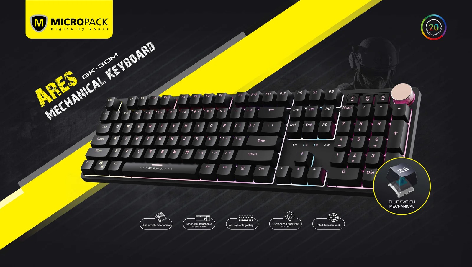Micropack GK-30 ARES RGB Mechanical Wired Black Gaming Keyboard