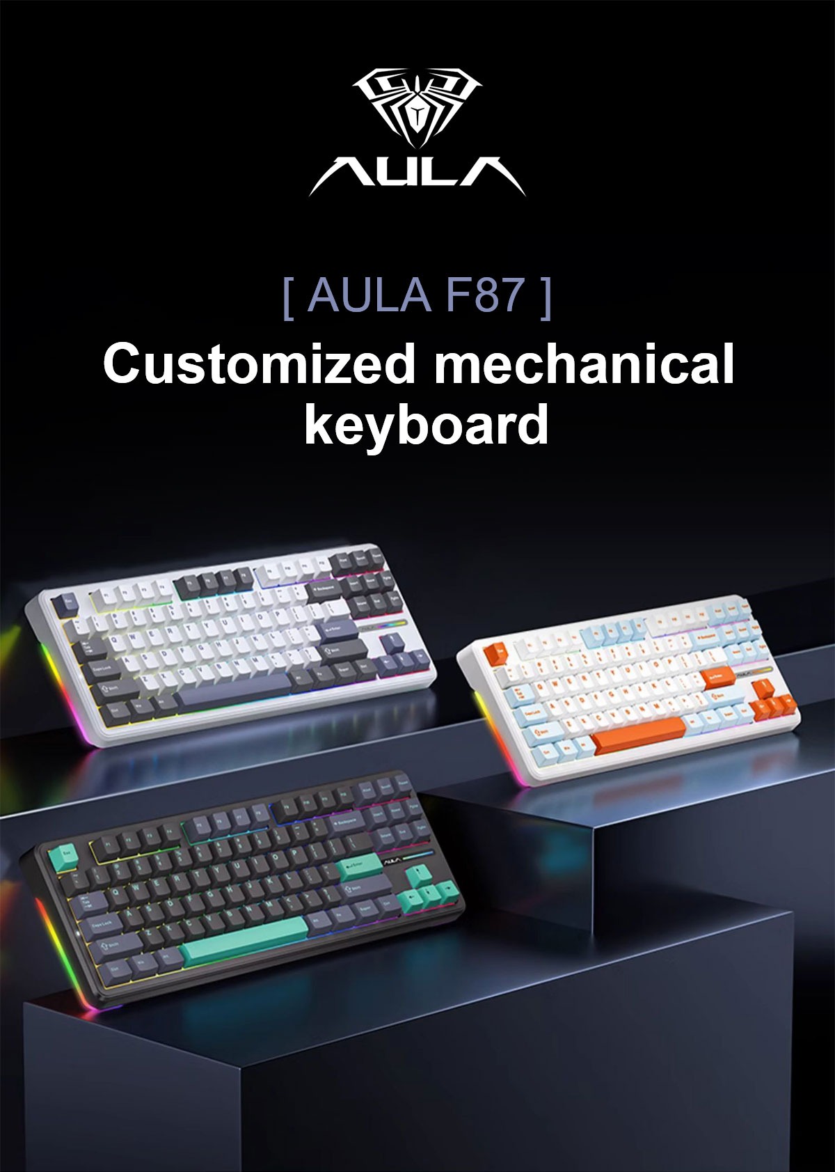 AULA F87 Ice Blue Switch RGB Wired Mechanical Gaming Keyboard