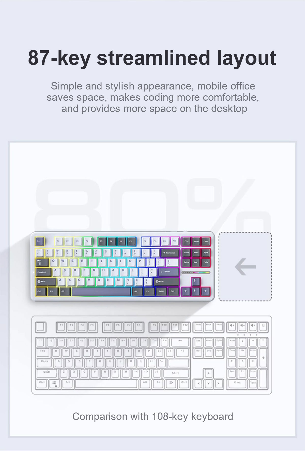 AULA F87 Ice Blue Switch RGB Wired Mechanical Gaming Keyboard