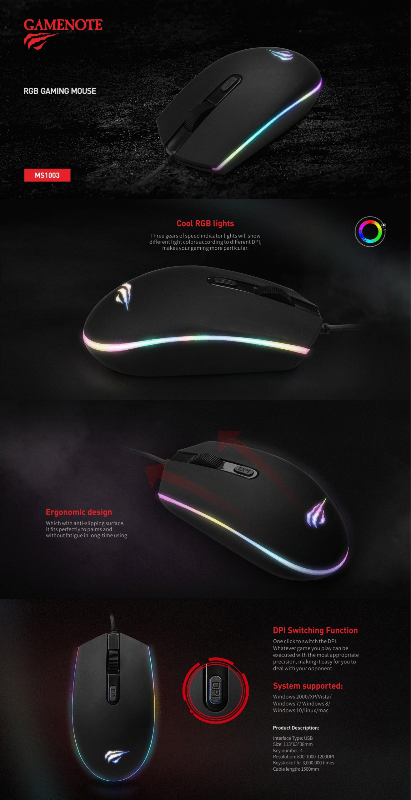 Havit MS1034 RGB Backlit Programmable Gaming Mouse