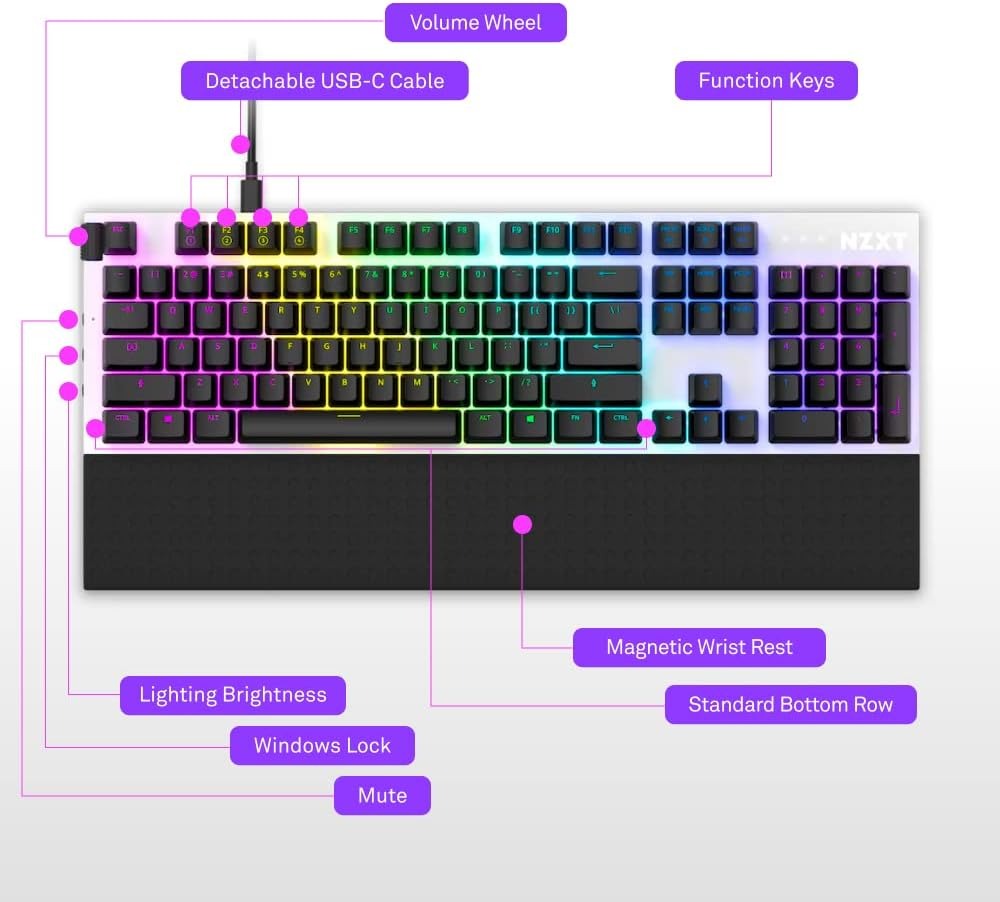 NZXT Function RGB White Wired Mechanical Gaming Keyboard