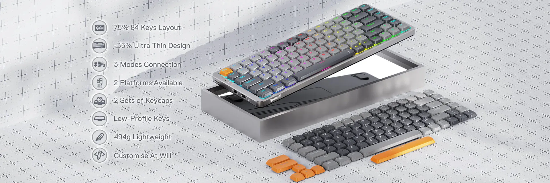 Redragon AZURE K652 84 Key RGB Mechanical Gaming Keyboard