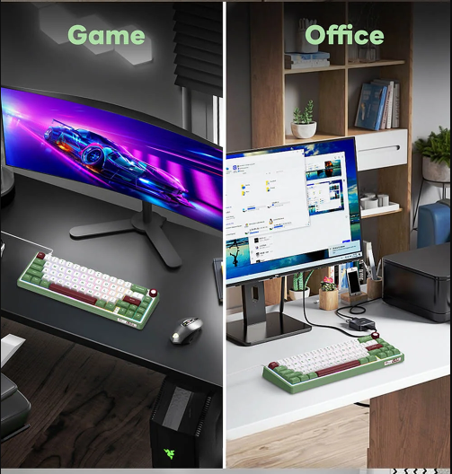 The Royal Kludge RK R65 RGB Hotswappable Mechanical Keyboard offers smooth performance in a stylish design. This keyboard, which is made for contemporary gamers, programmers, and artists, combines portability and functionality with a cleverly 65% layout that provides vital keys and directional arrows without adding extra bulk. At the heart of the RK R65 is its hot-swappable switch functionality, allowing users to effortlessly swap out mechanical switches without any soldering. Whether you're fine-tuning the typing feel or testing different switch types for comfort and speed, this feature offers full control over your customization journey. The keyboard’s vibrant RGB backlighting brings your setup to life with a dazzling spectrum of colors and multiple lighting effects. From reactive key flashes to breathing waves, the customizable lighting not only enhances aesthetics but also improves usability in low-light environments. Thanks to its ergonomic build and premium construction, the RK R65 feels as solid as it looks. The keycaps are crafted to resist wear and provide a consistent tactile experience, while the sturdy frame ensures stability even during intense gaming sessions. Despite its compact profile, the keyboard maintains excellent functionality. Its arrow keys and key shortcuts make it practical for productivity and creativity, while saving precious desk space. Whether you're gaming at home or working from a café, the RK R65 adapts easily to your lifestyle. With plug-and-play simplicity via USB-C connectivity, the Royal Kludge RK R65 ensures low-latency performance and reliable input for every command. It's built to offer a streamlined and enjoyable experience—wherever you go. Royal Kludge RK R65 RGB Hotswappable Mechanical Keyboard